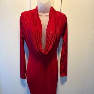 Red Cowl Neck Dress